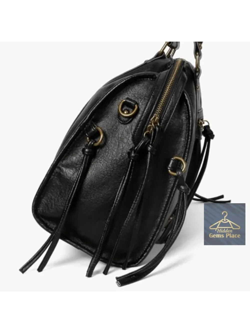Vegan Leather Tote Bag Hobo with Studs Fringe Adjustable Crossbody Strap